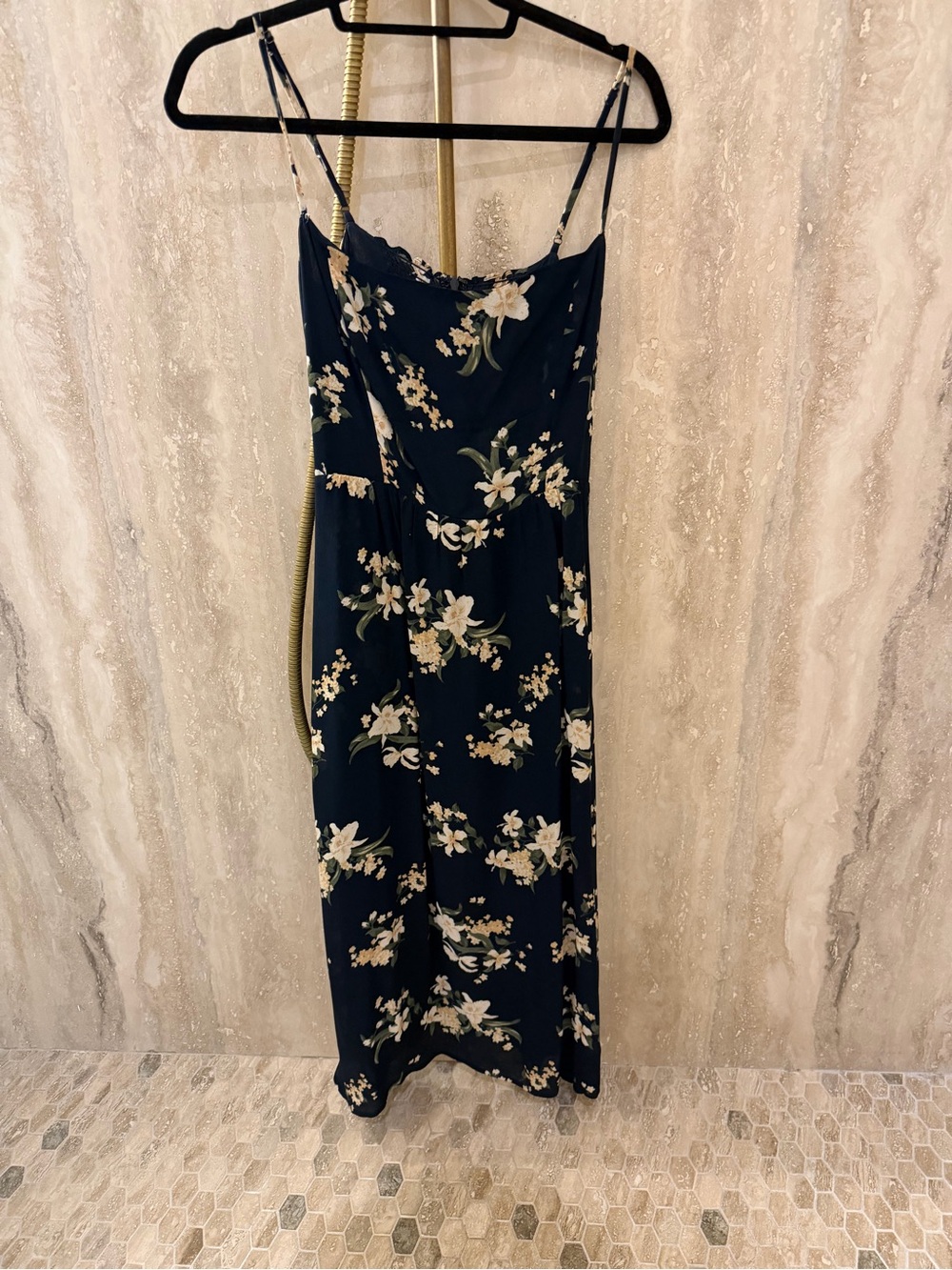 Reformation Shirred Navy Floral Midi Dress